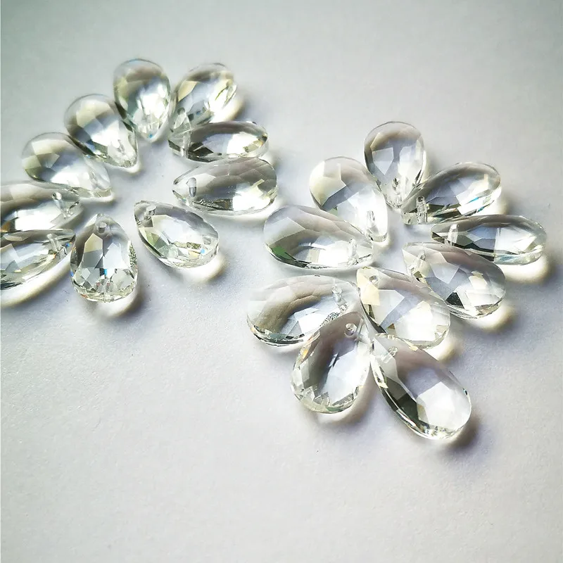 Top Quality 50pcs/lot 16mm Clear K9 Crystal Chanderlier Prisms Glass Faceted Pear Drops Diy Christmas Ornaments Glass Suncatcher