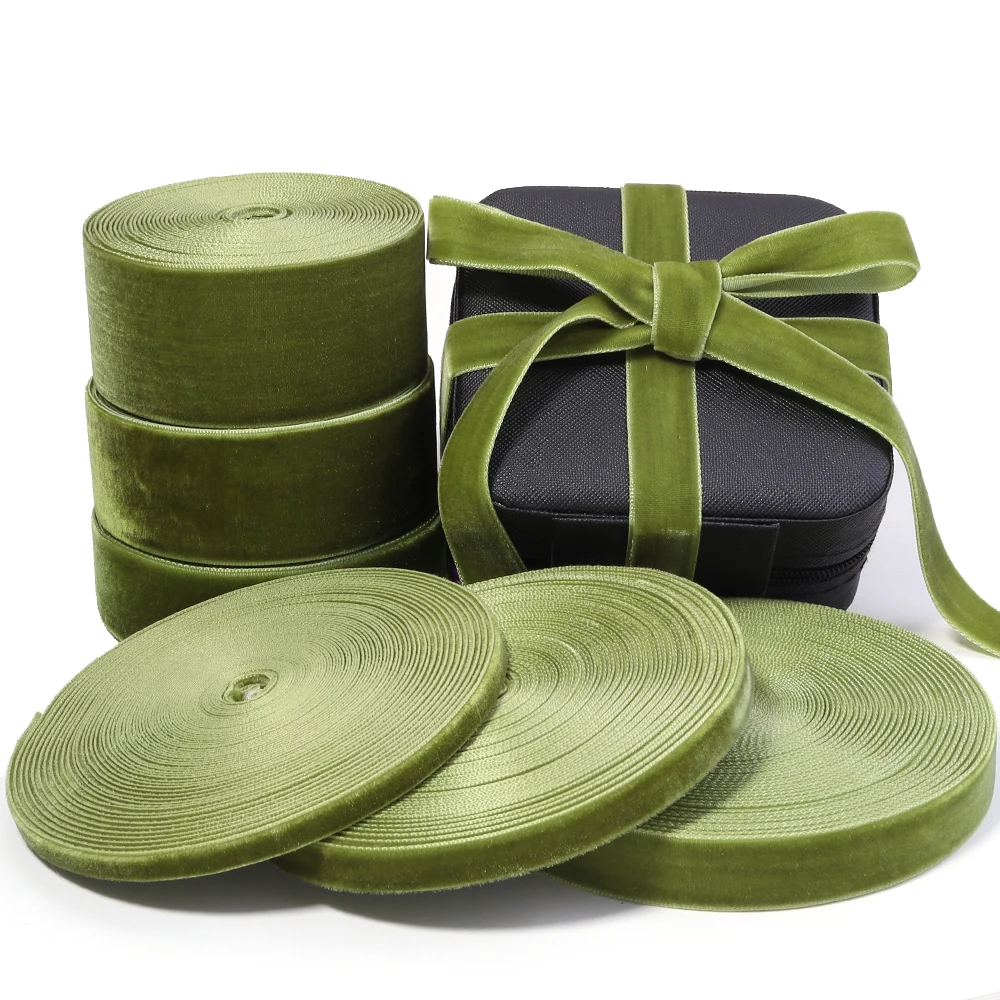 6-38mm 5-10yards Olive Green Single Face Velvet Ribbon Party Decoration Handmade Gift Wrapping Hair Bowknot DIY Christmas Ribbon
