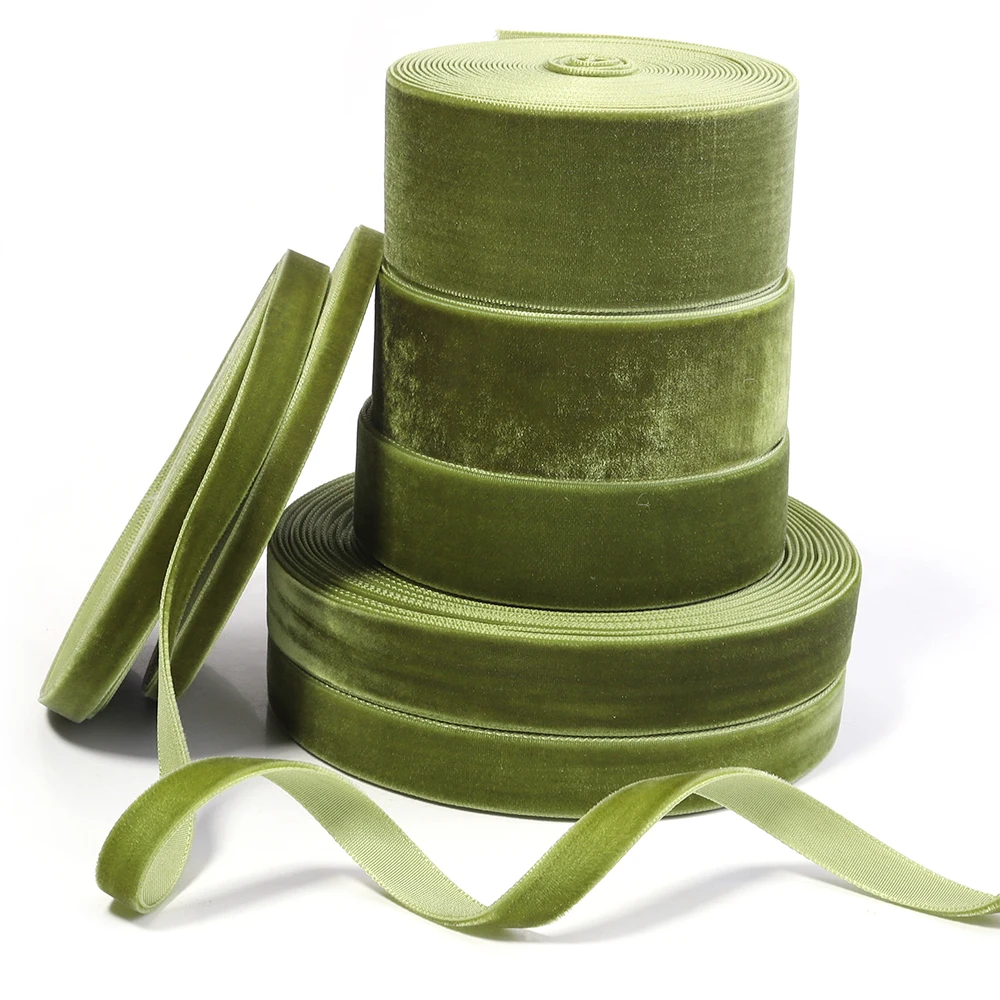 6-38mm 5-10yards Olive Green Single Face Velvet Ribbon Party Decoration Handmade Gift Wrapping Hair Bowknot DIY Christmas Ribbon