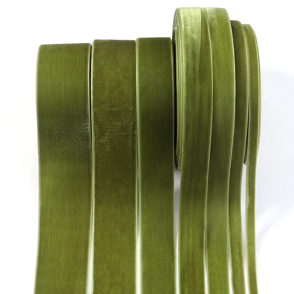 6-38mm 5-10yards Olive Green Single Face Velvet Ribbon Party Decoration Handmade Gift Wrapping Hair Bowknot DIY Christmas Ribbon