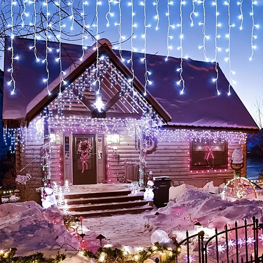 3.5M/7.5M Solar Curtain Icicle Light Outdoor Eaves Decor String Lights Garden Party Yard Christmas Decoration holiday Garlands