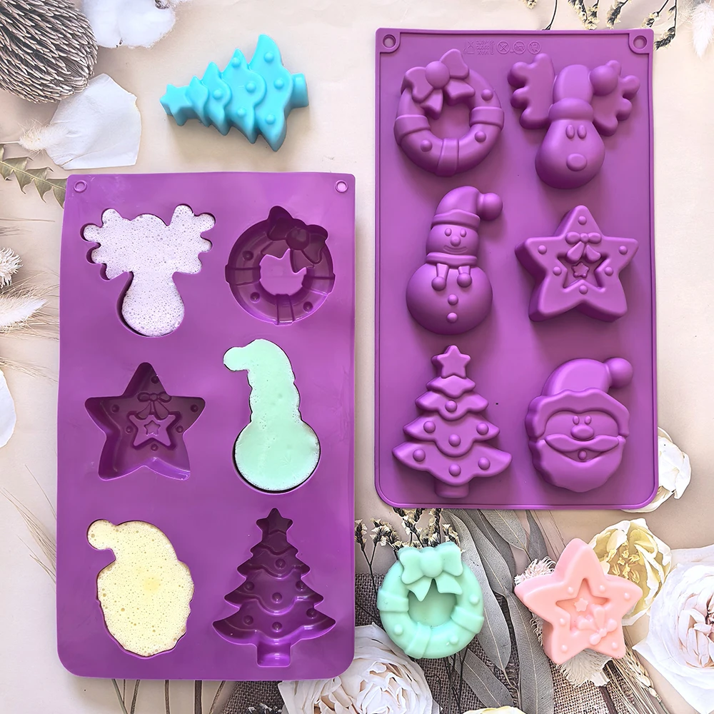 1pc 6-cavity Christmas shaped silicone mold, used for DIY mousse cakes, desserts, pastries, baking utensils