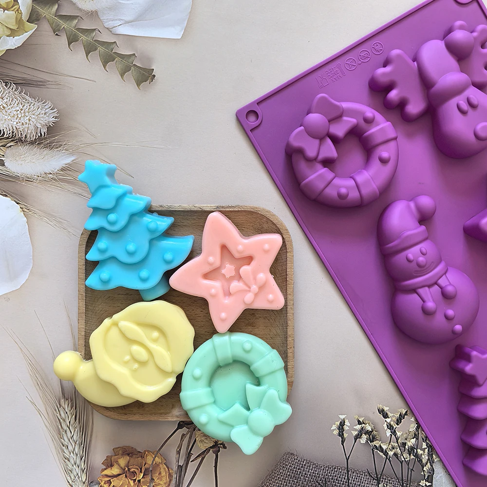 1pc 6-cavity Christmas shaped silicone mold, used for DIY mousse cakes, desserts, pastries, baking utensils