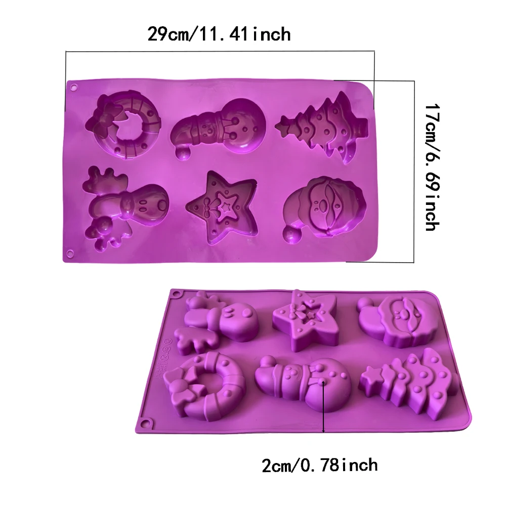 1pc 6-cavity Christmas shaped silicone mold, used for DIY mousse cakes, desserts, pastries, baking utensils