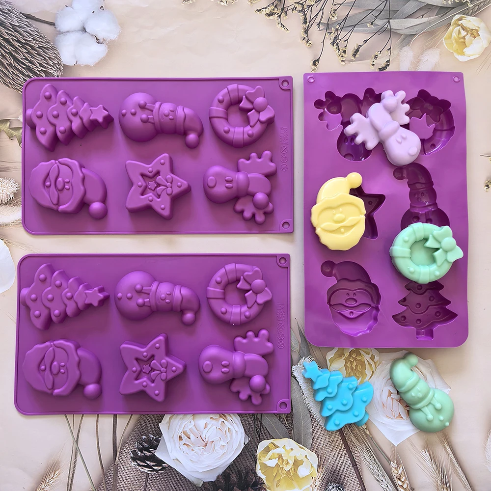 1pc 6-cavity Christmas shaped silicone mold, used for DIY mousse cakes, desserts, pastries, baking utensils