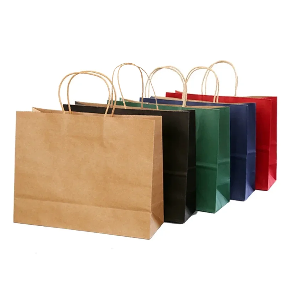 Kraft Paper Bags with Handles Birthday Wedding Christmas Party Decoration Baby Shower New Year Gift Packaging