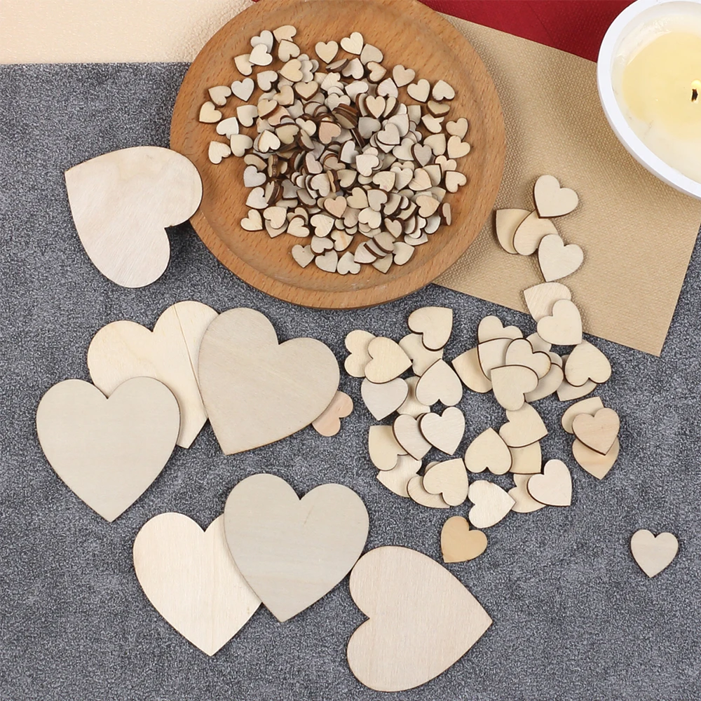 50/100/200Pcs Unfinished Wooden Hearts for Crafts 1-6cm Heart Blank Wood Ornaments Birthday Wedding Party Christmas Decor