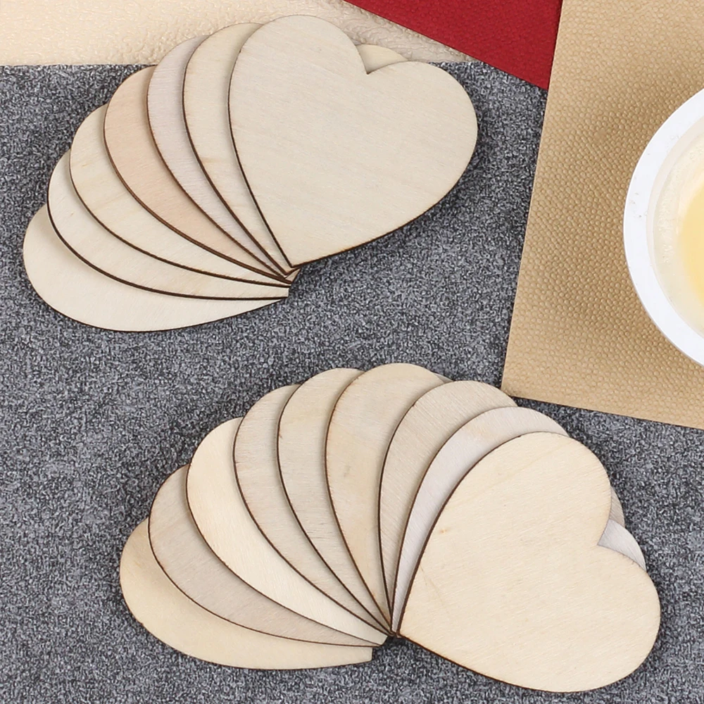 50/100/200Pcs Unfinished Wooden Hearts for Crafts 1-6cm Heart Blank Wood Ornaments Birthday Wedding Party Christmas Decor