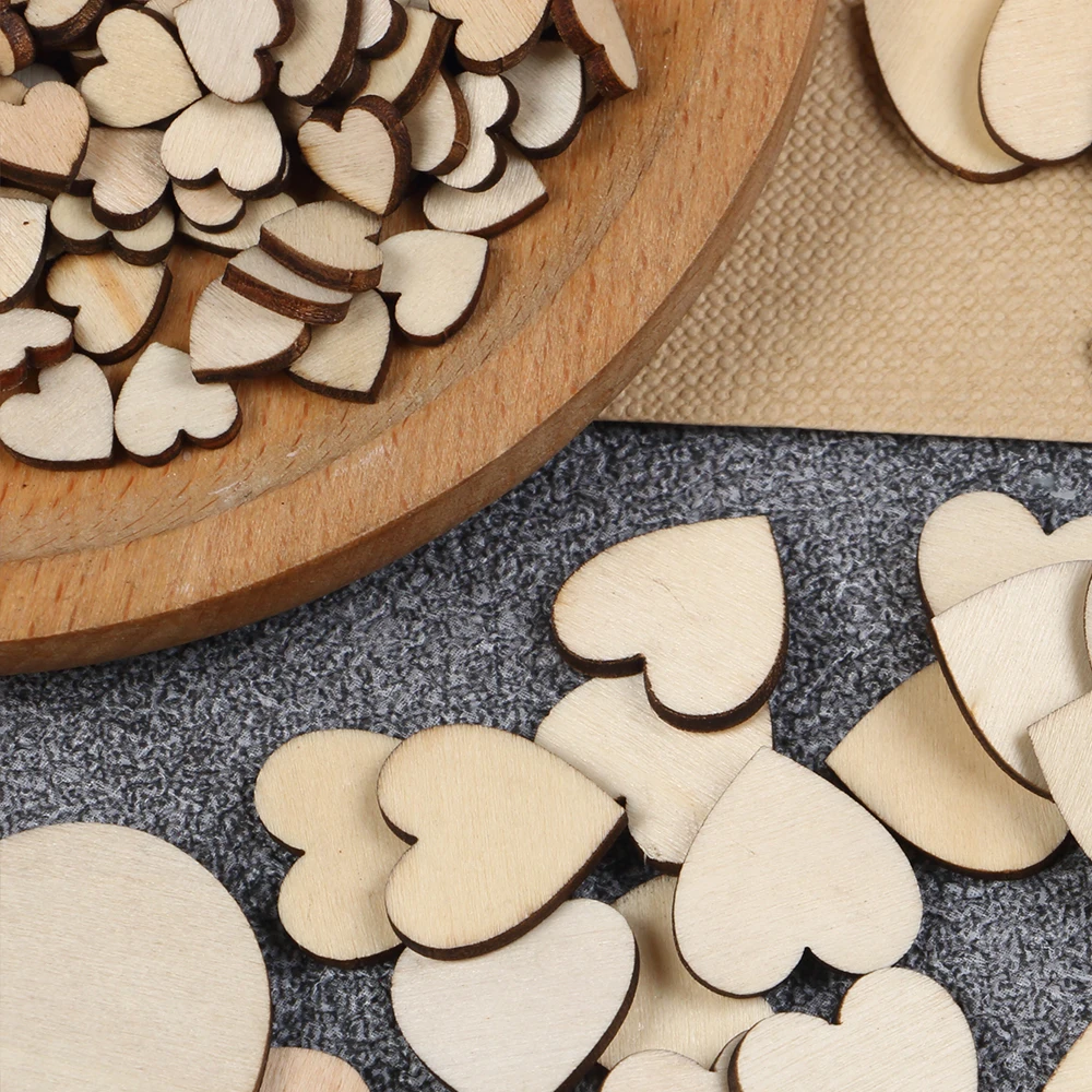 50/100/200Pcs Unfinished Wooden Hearts for Crafts 1-6cm Heart Blank Wood Ornaments Birthday Wedding Party Christmas Decor