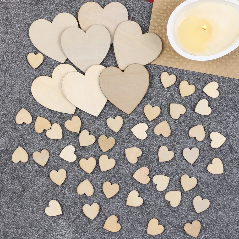 50/100/200Pcs Unfinished Wooden Hearts for Crafts 1-6cm Heart Blank Wood Ornaments Birthday Wedding Party Christmas Decor