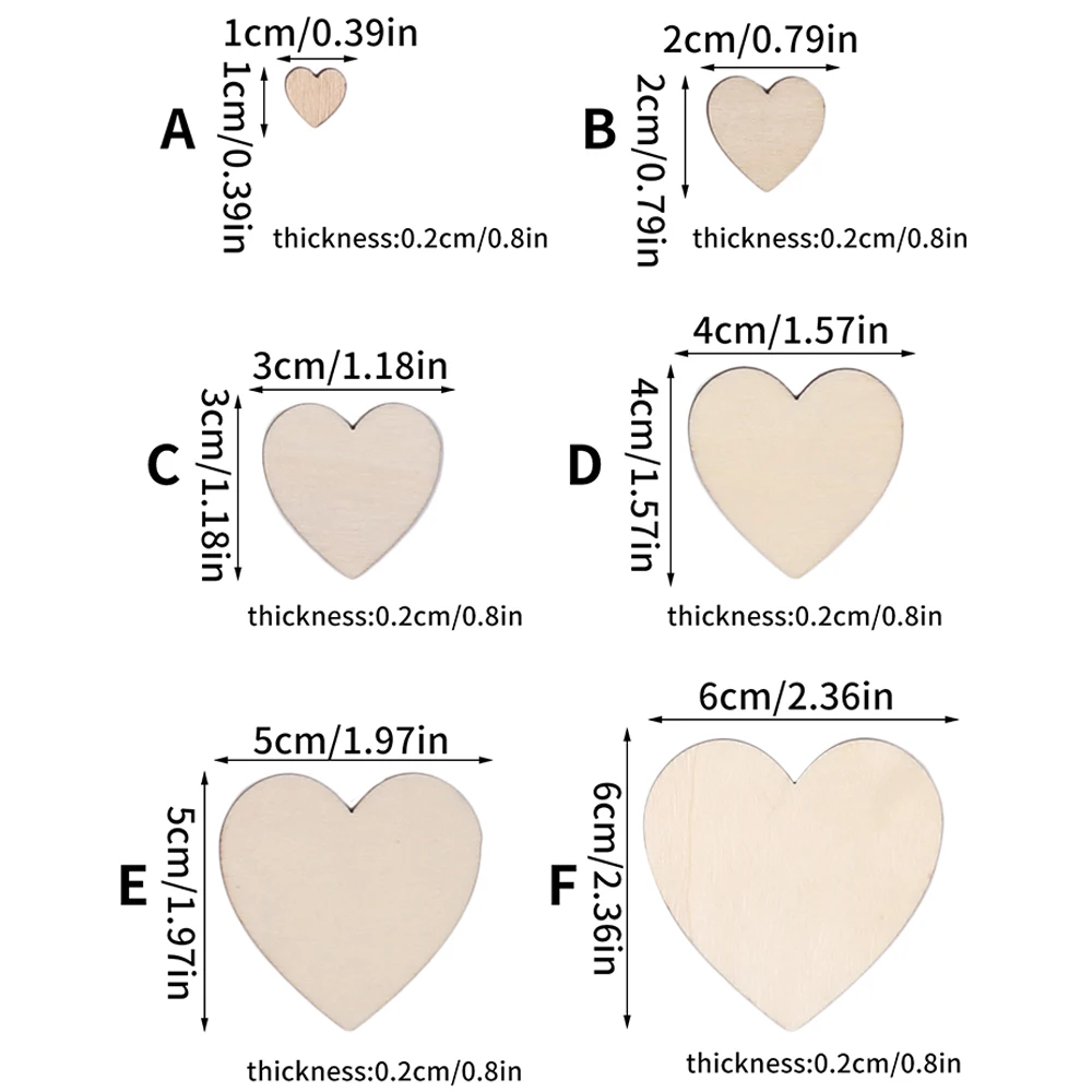 50/100/200Pcs Unfinished Wooden Hearts for Crafts 1-6cm Heart Blank Wood Ornaments Birthday Wedding Party Christmas Decor