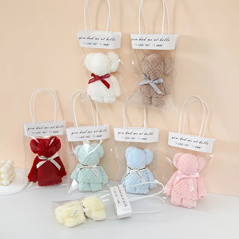20pcs/10SET Teddy Bear Towel Gift Set, Wedding Companion Gift, Comes with Transparent Bag Suitable for Christmas, Birthday