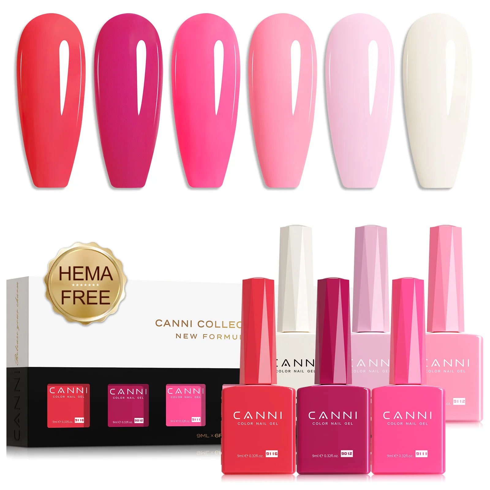 CANNI HEMA FREE 9ml Nail Gel Polish Kit Great Coverage Color Gel Set Nail Manicure Soak Off UV LED Christmas Red Gift Gel Nail