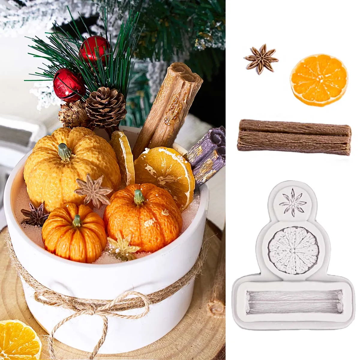 3D Lemon Cinnamon Star Anise Nuts Christmas Silicone Mold Wax DIY Cupcake Candy Baking Molds Chocolate Fondant Cake Decor Tool