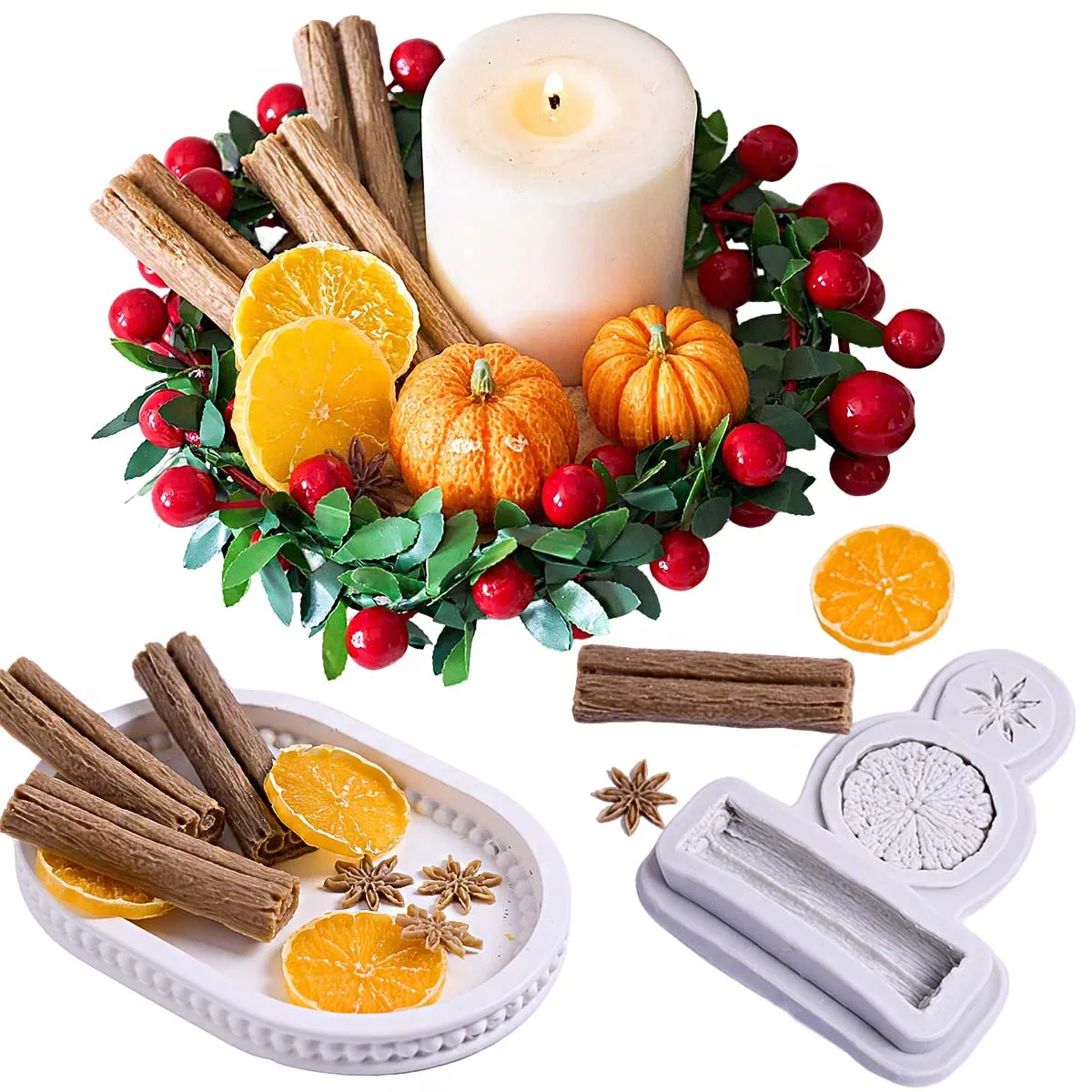3D Lemon Cinnamon Star Anise Nuts Christmas Silicone Mold Wax DIY Cupcake Candy Baking Molds Chocolate Fondant Cake Decor Tool