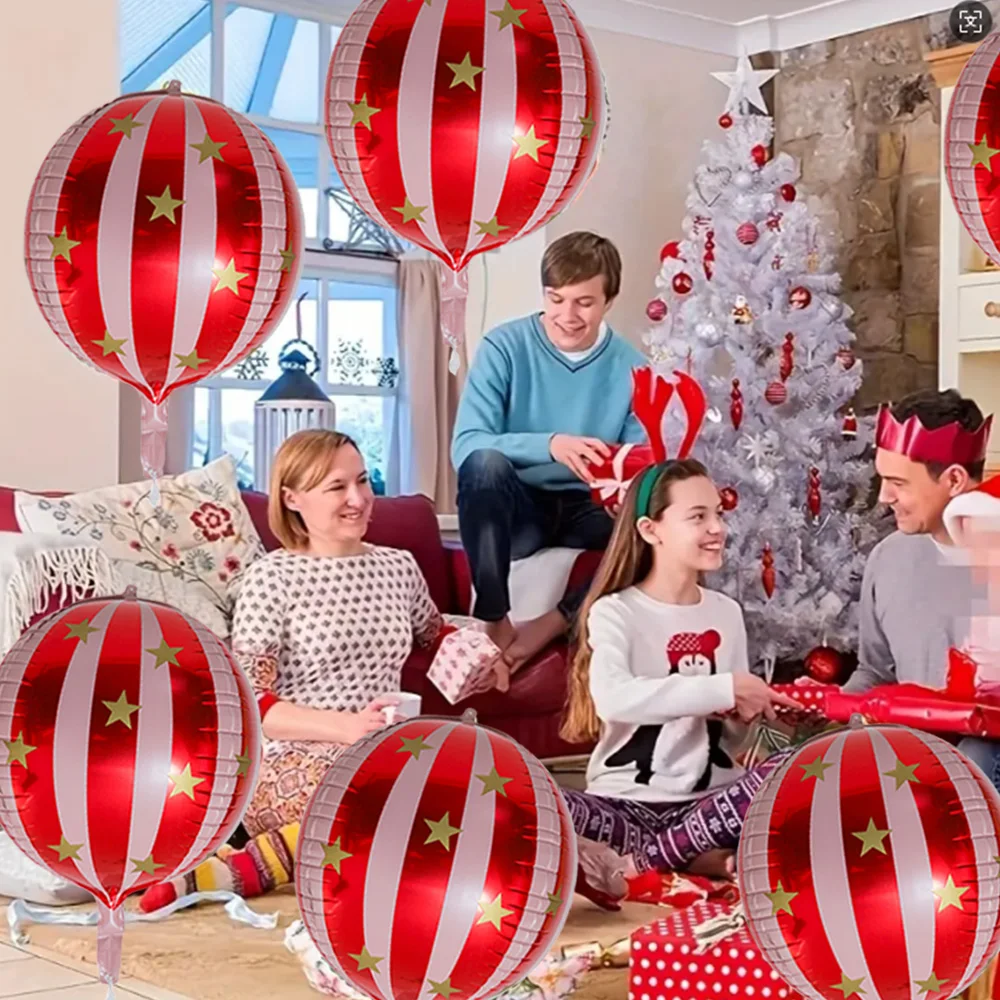 6-Pack of 22-Inch 4D Round Balloons, Large Red Striped Star Balloons, Aluminum Foil Balloons, Suitable for Christmas Parties, Birthday Parties, Anniversary Celebrations, and Dance Party Decorations