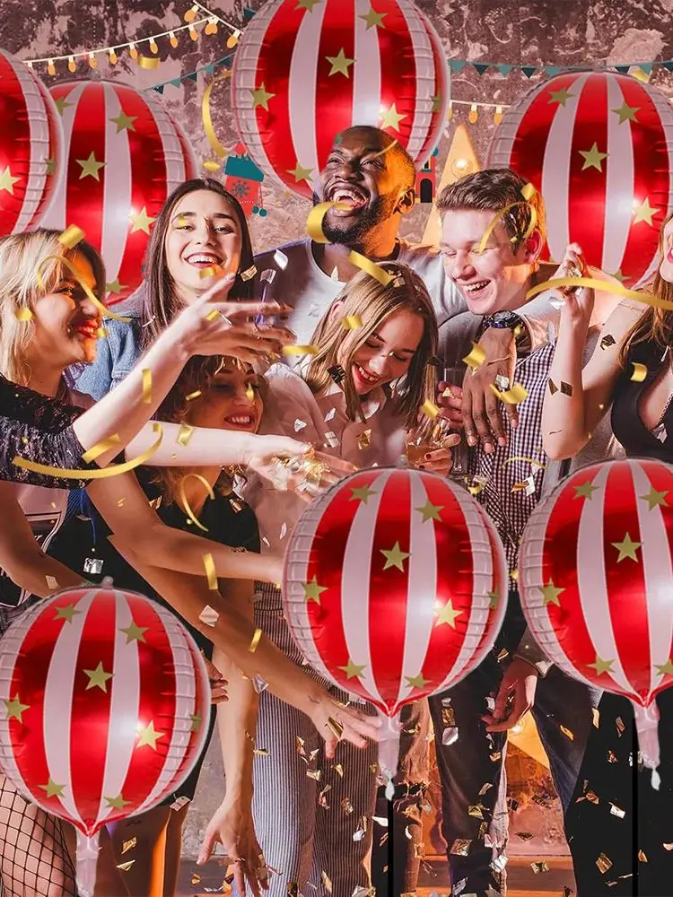 6-Pack of 22-Inch 4D Round Balloons, Large Red Striped Star Balloons, Aluminum Foil Balloons, Suitable for Christmas Parties, Birthday Parties, Anniversary Celebrations, and Dance Party Decorations