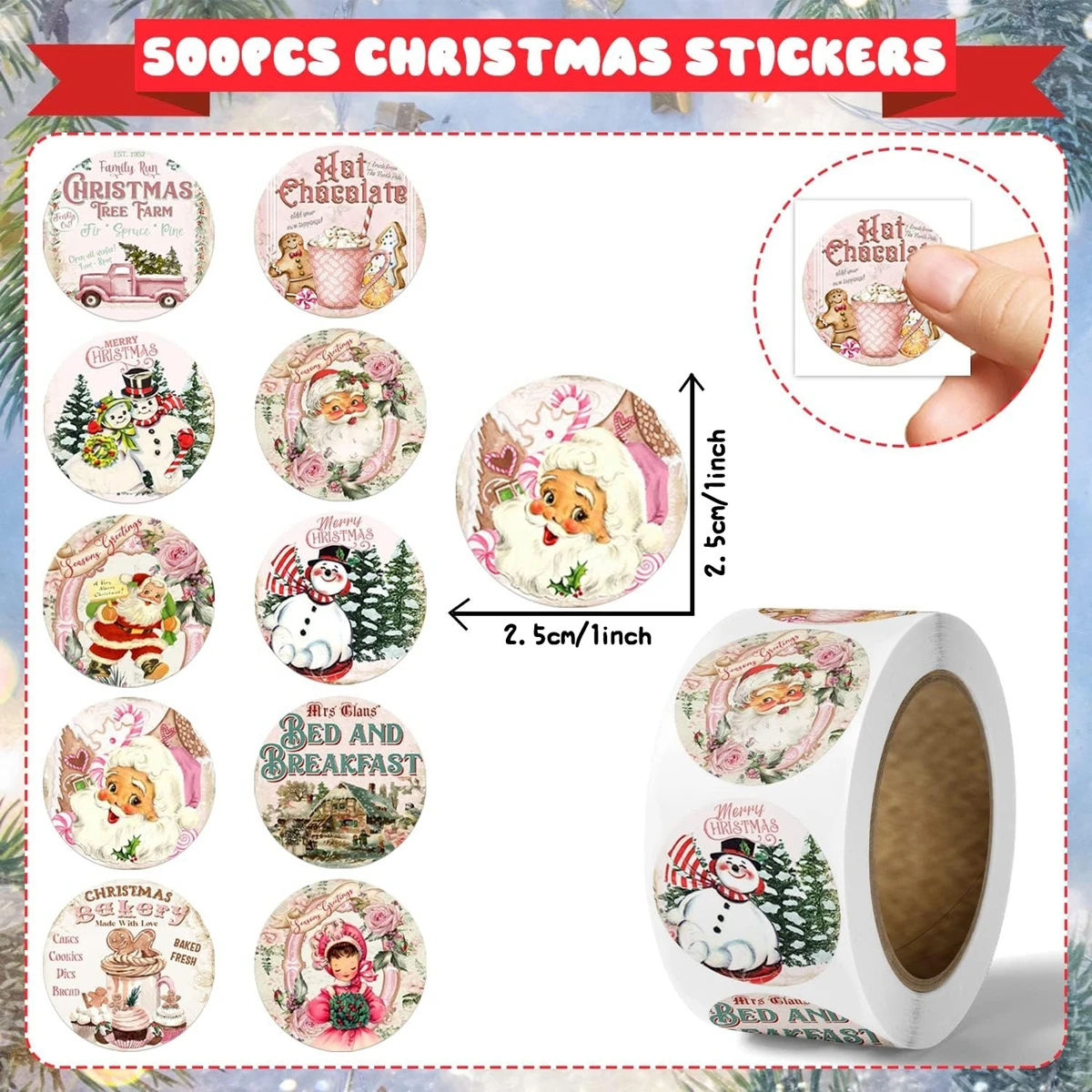 500pcs 1inch Christmas Stickers for Envelope Round Merry Christmas Stickers 8 Designs Christmas Gift Decor Stickers