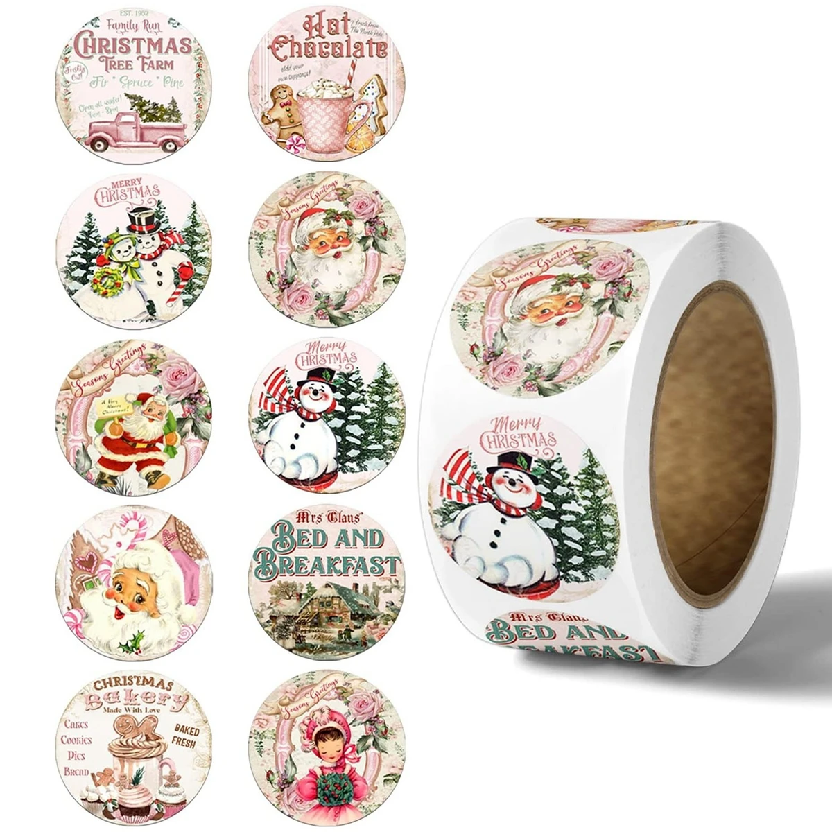 500pcs 1inch Christmas Stickers for Envelope Round Merry Christmas Stickers 8 Designs Christmas Gift Decor Stickers