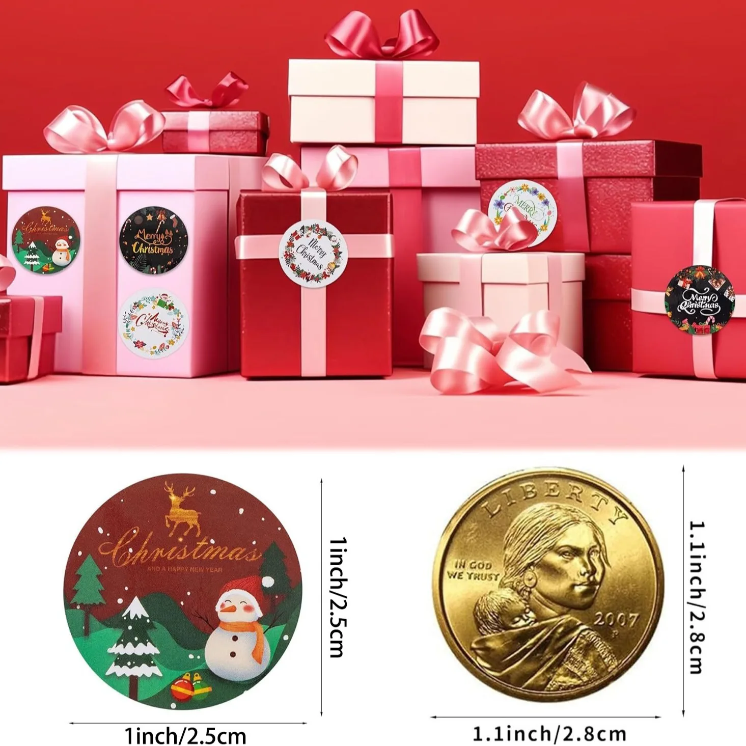 500pcs 1inch Christmas Stickers for Envelope Round Merry Christmas Stickers 8 Designs Christmas Gift Decor Stickers