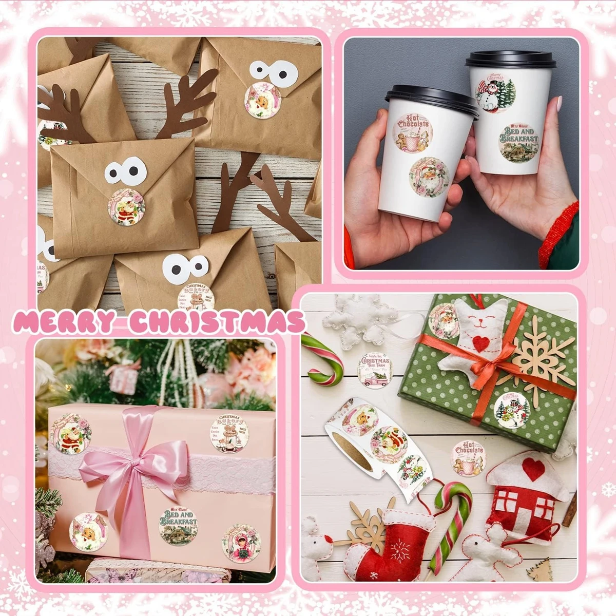 500pcs 1inch Christmas Stickers for Envelope Round Merry Christmas Stickers 8 Designs Christmas Gift Decor Stickers