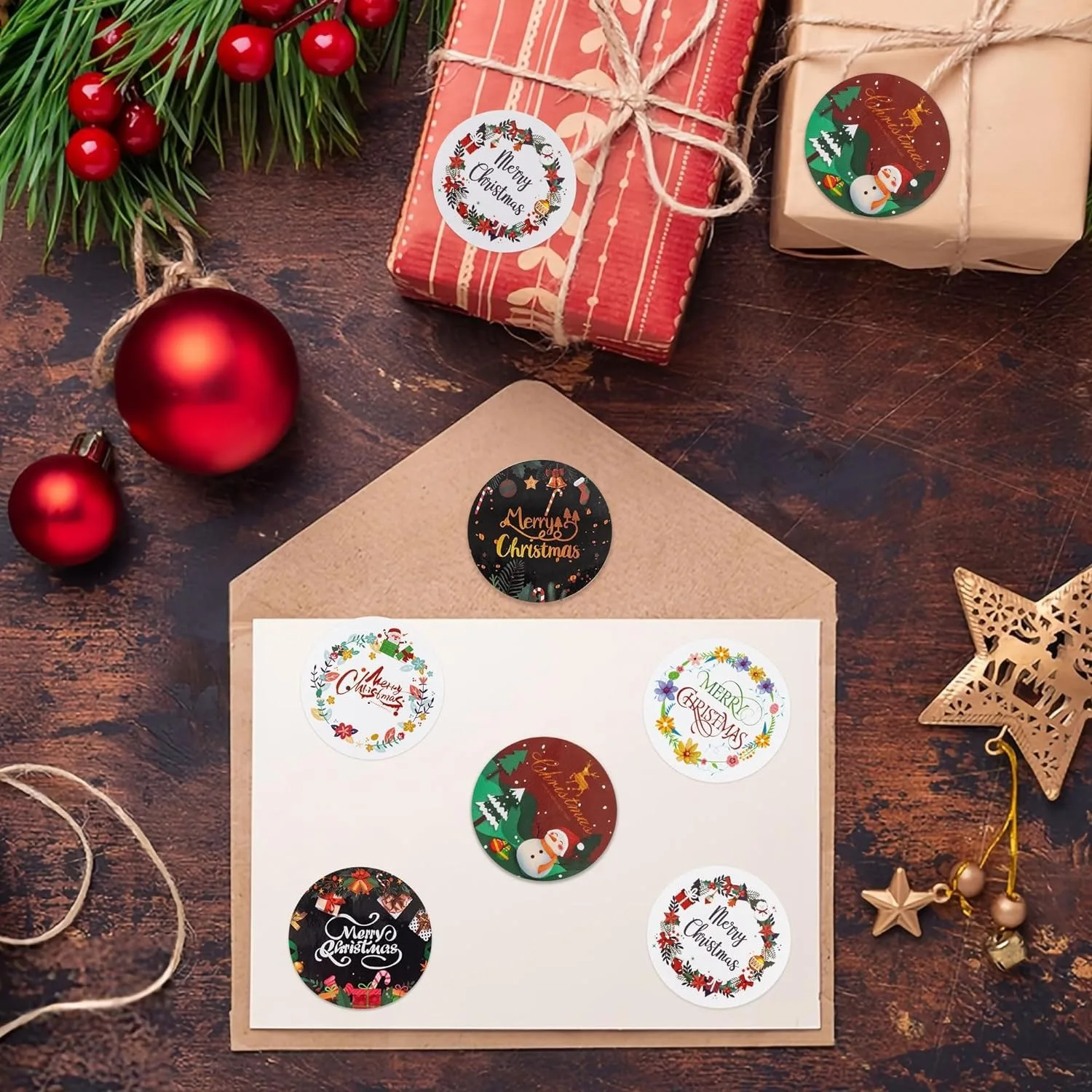 500pcs 1inch Christmas Stickers for Envelope Round Merry Christmas Stickers 8 Designs Christmas Gift Decor Stickers