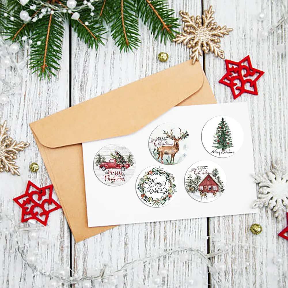 500pcs 1inch Christmas Stickers for Envelope Round Merry Christmas Stickers 8 Designs Christmas Gift Decor Stickers