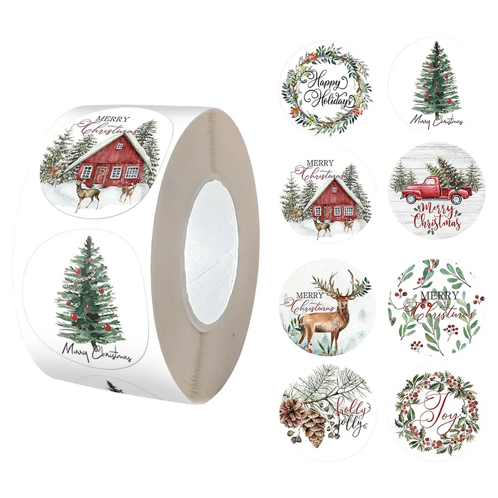500pcs 1inch Christmas Stickers for Envelope Round Merry Christmas Stickers 8 Designs Christmas Gift Decor Stickers