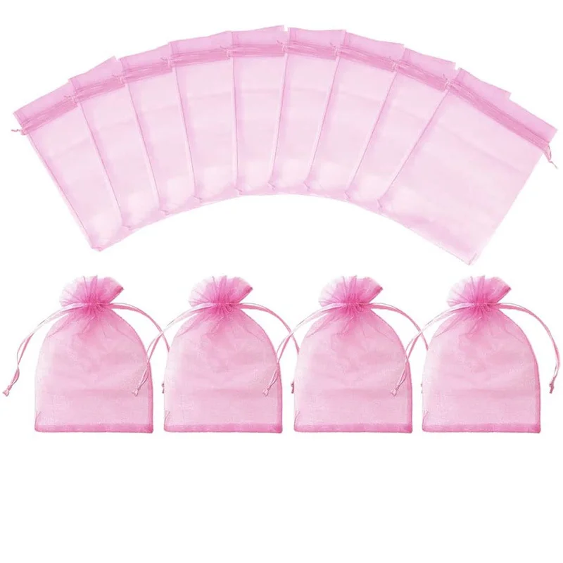 100PCS Organza Bags Random Mesh Organza Jewelry Bags Drawstring, Small Drawstring Favor Pouches Christmas Candy Wedding Birthday