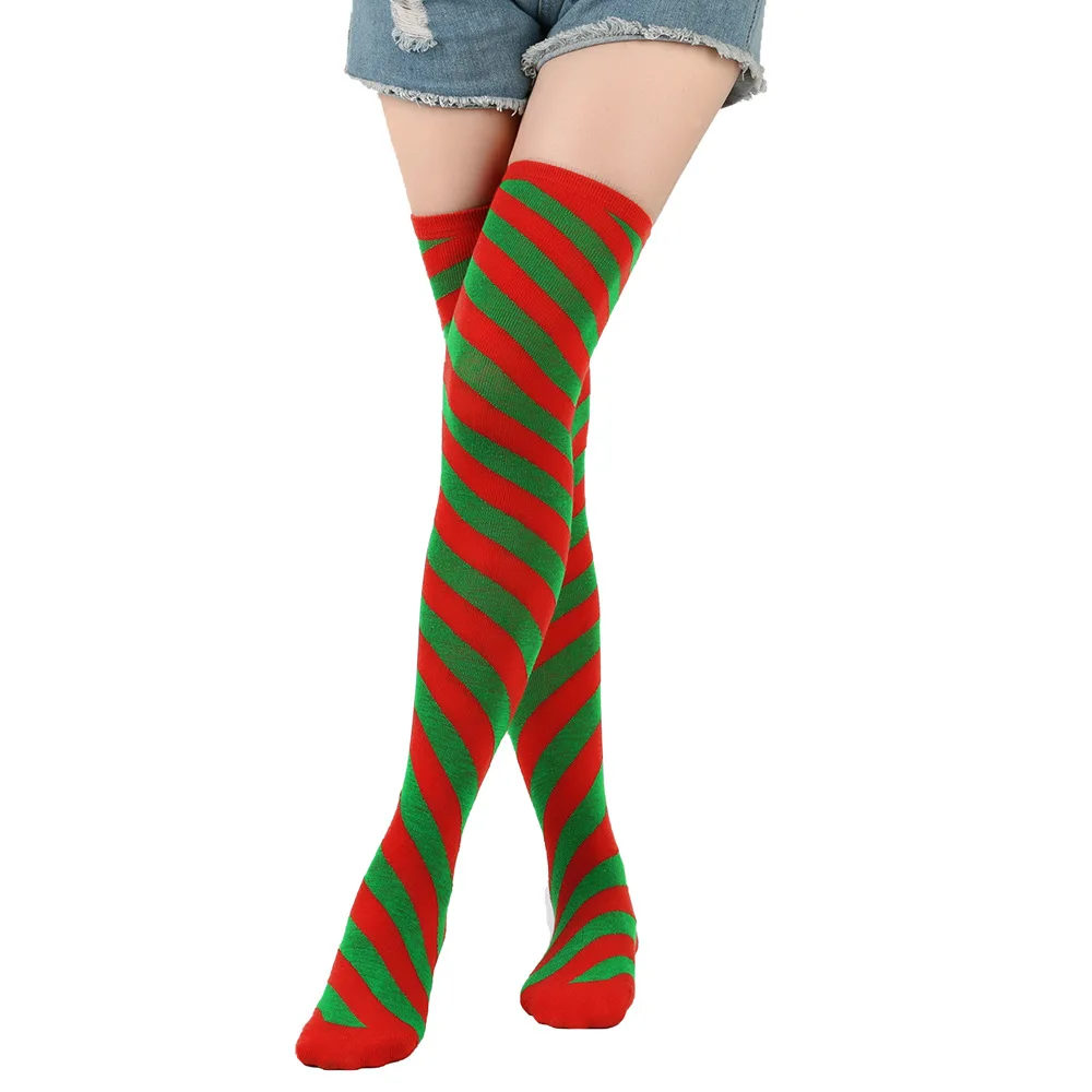 Christmas Stockings Over Knee Long High Socks Women Halloween Striped Stockings Dance Cosplay Performance Solid Colors Leggings