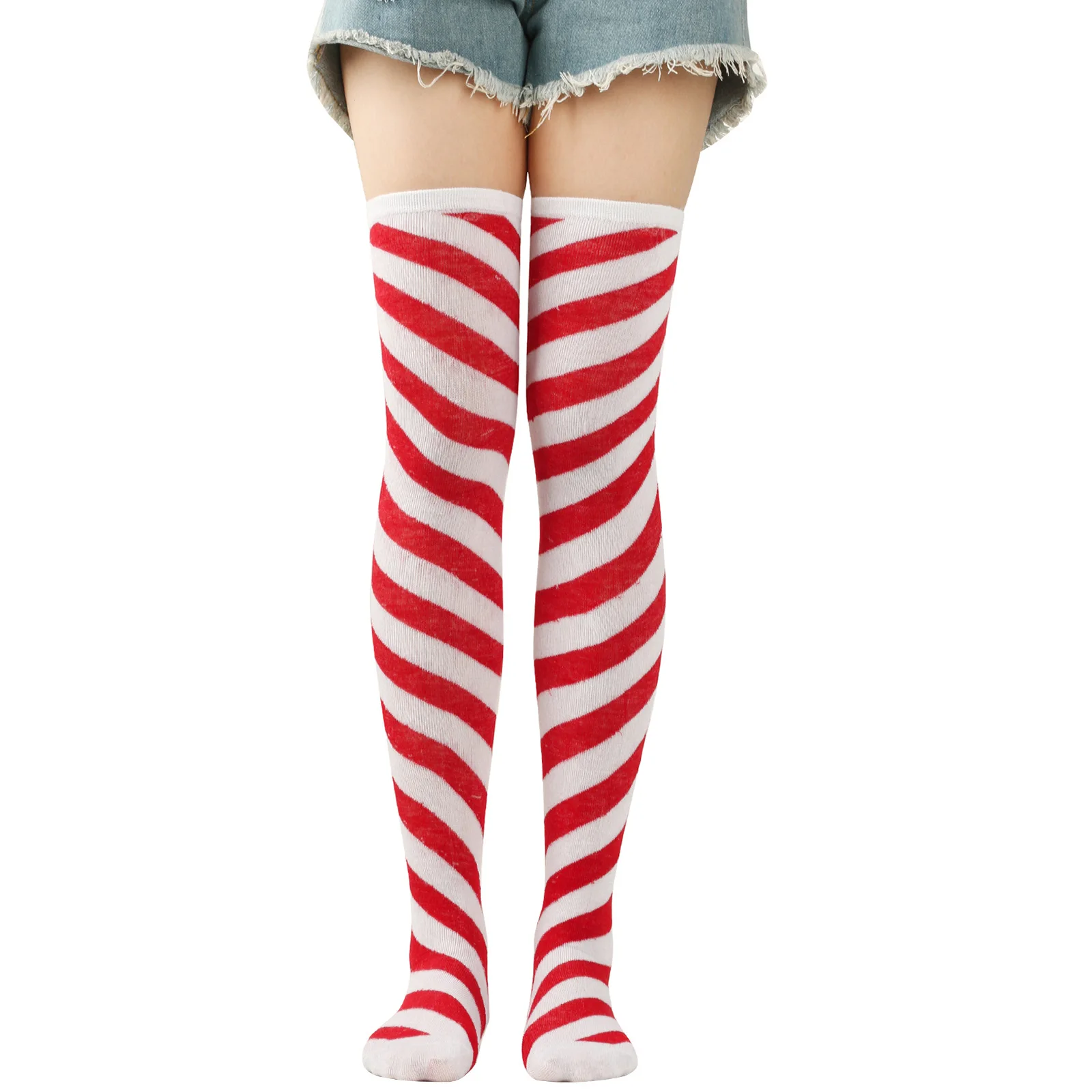Christmas Stockings Over Knee Long High Socks Women Halloween Striped Stockings Dance Cosplay Performance Solid Colors Leggings