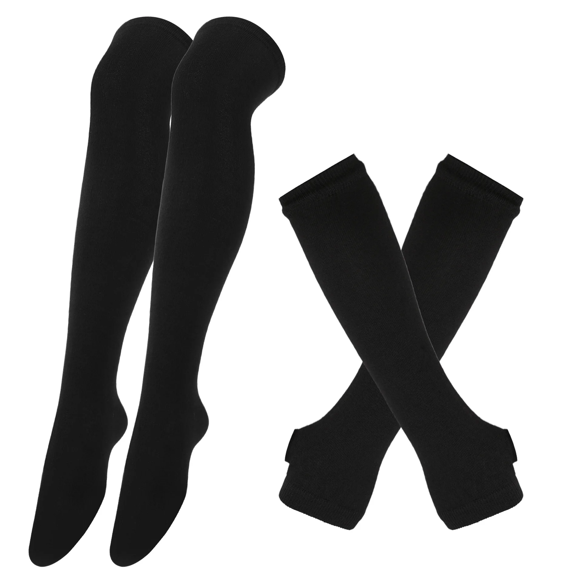 2Pair/Set Women Gothic Punk Over Knee Long Stripe Socks Girl Arm Sleeve Gloves Thigh High Cotton Socks Sweet Cute Christmas Gift