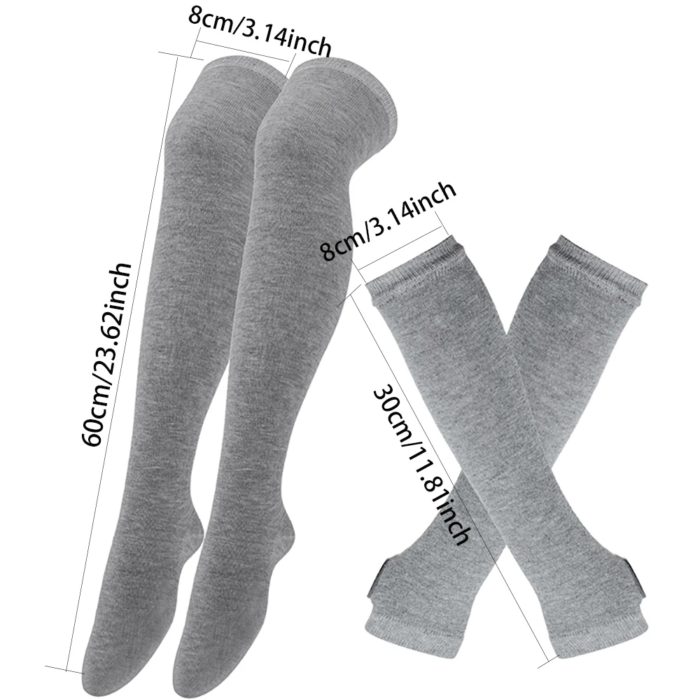 2Pair/Set Women Gothic Punk Over Knee Long Stripe Socks Girl Arm Sleeve Gloves Thigh High Cotton Socks Sweet Cute Christmas Gift