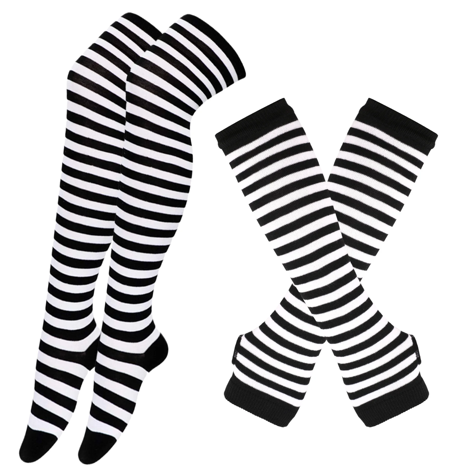 2Pair/Set Women Gothic Punk Over Knee Long Stripe Socks Girl Arm Sleeve Gloves Thigh High Cotton Socks Sweet Cute Christmas Gift