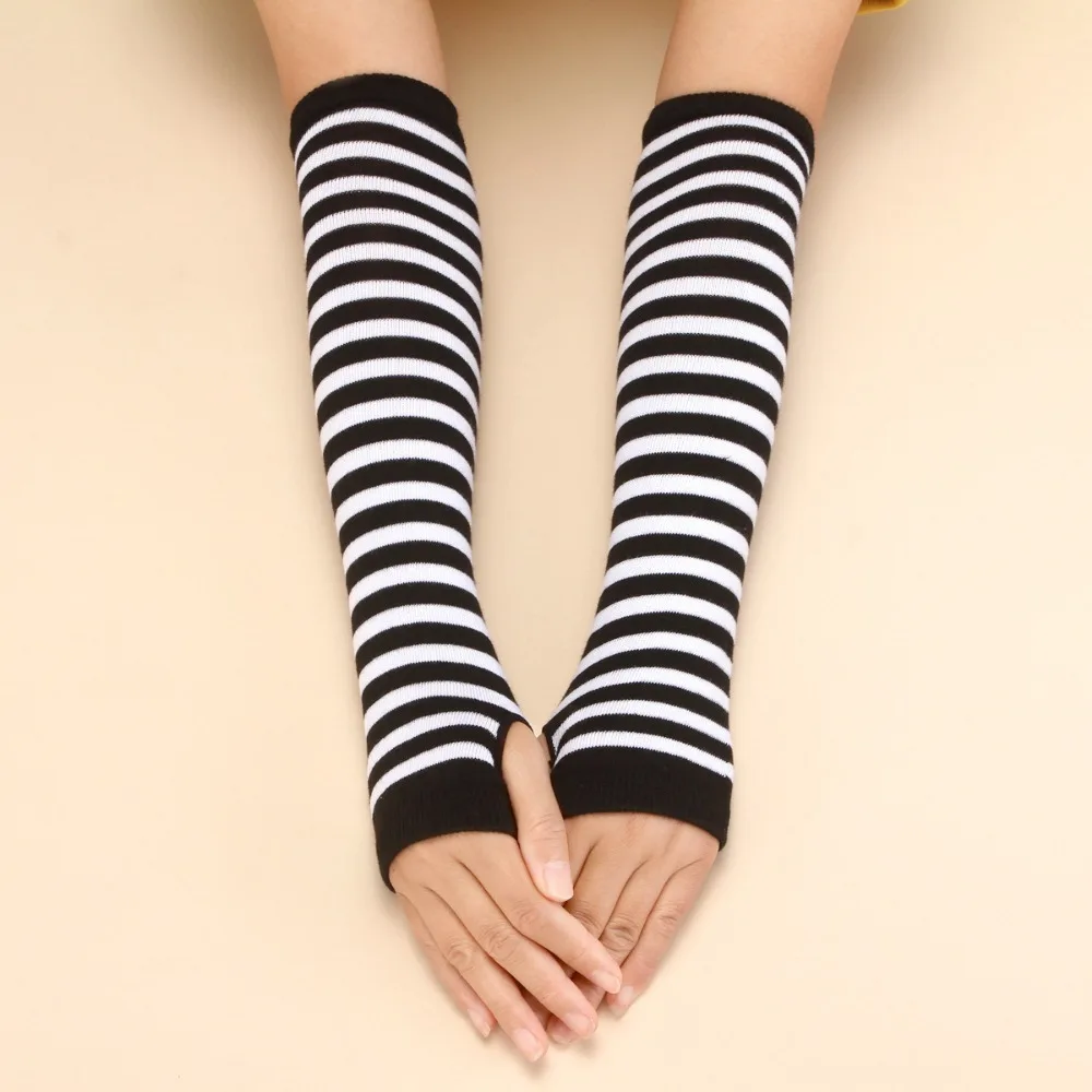2Pair/Set Women Gothic Punk Over Knee Long Stripe Socks Girl Arm Sleeve Gloves Thigh High Cotton Socks Sweet Cute Christmas Gift