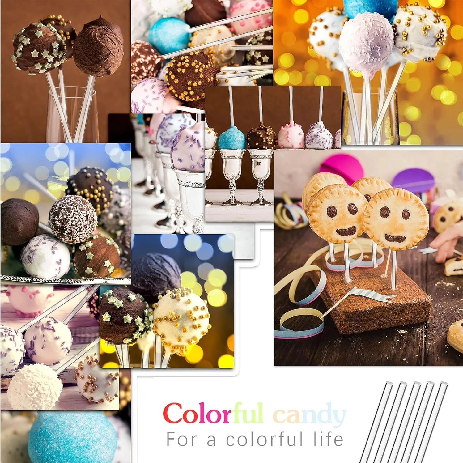 Acrylic Lollipop Sticks Cake Pops Sticks Candy Treat Sticks for Halloween Christmas Cupcake Toppers Chocolate Cookie Dessert 