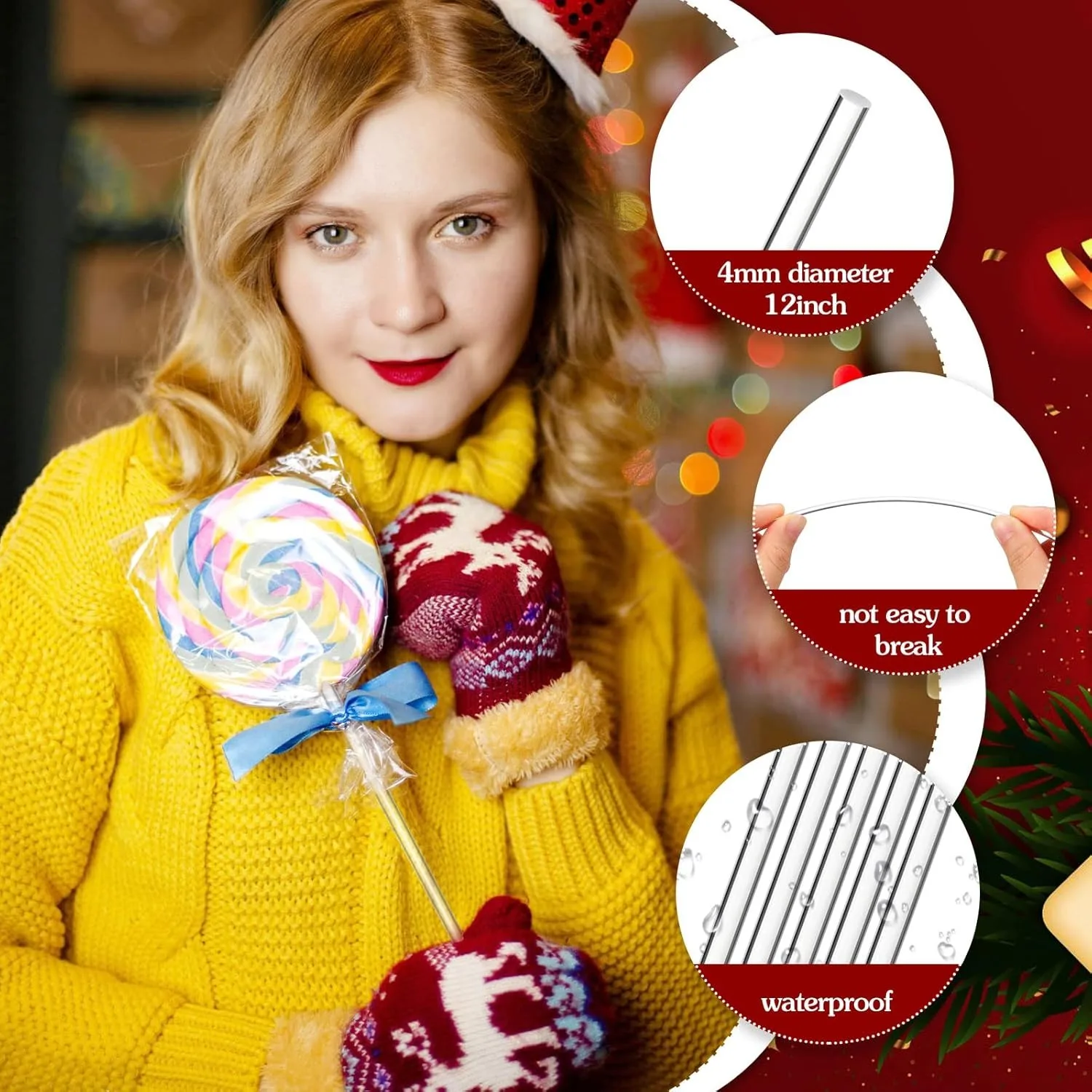 Acrylic Lollipop Sticks Cake Pops Sticks Candy Treat Sticks for Halloween Christmas Cupcake Toppers Chocolate Cookie Dessert 