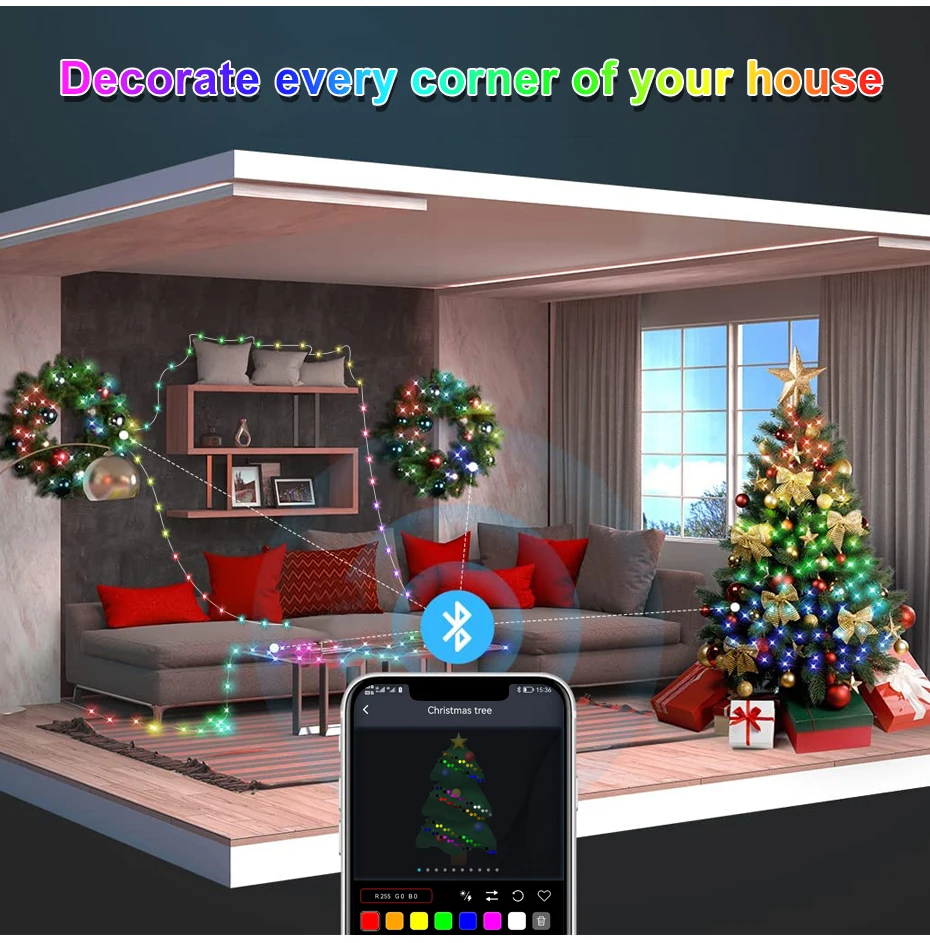 1M-50M Christmas Lights WS2812 Led Fairy String Light for Home Party Decoration USB Smart Bluetooth Curtain Lights Garland