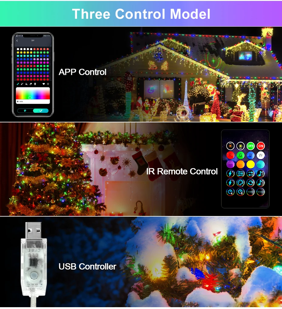 1M-50M Christmas Lights WS2812 Led Fairy String Light for Home Party Decoration USB Smart Bluetooth Curtain Lights Garland
