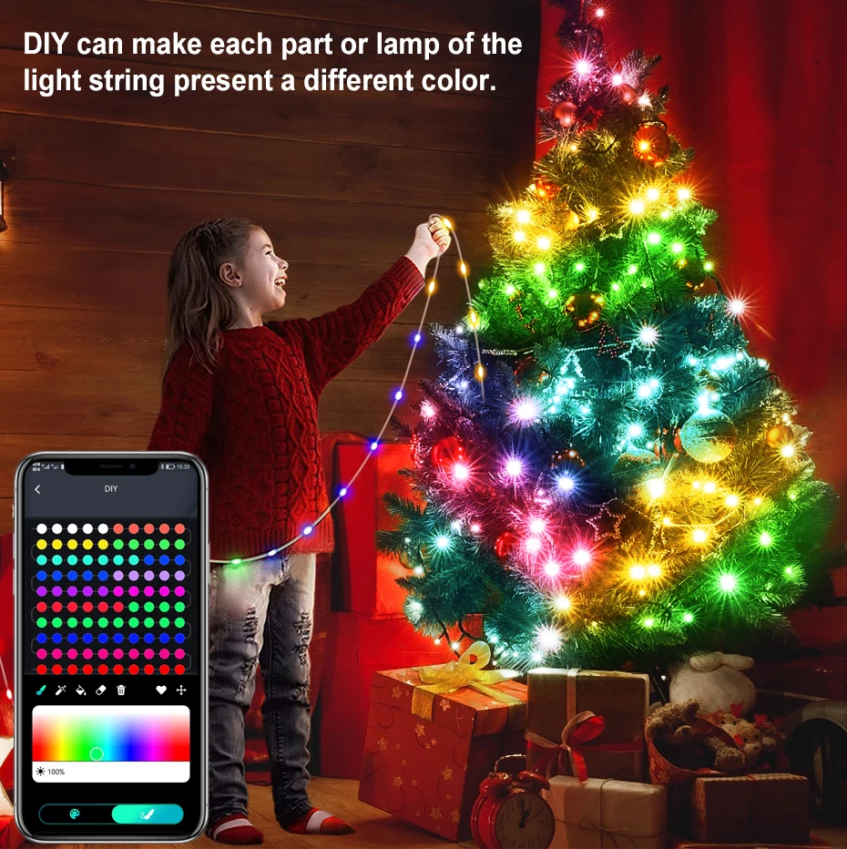 1M-50M Christmas Lights WS2812 Led Fairy String Light for Home Party Decoration USB Smart Bluetooth Curtain Lights Garland