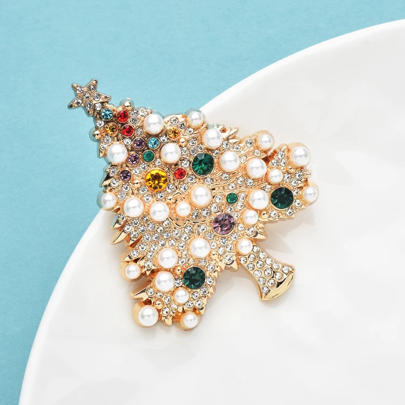 Wuli&baby Luxury Pearl Christmas Tree Brooches For Women Designer Multicolor New Year Trees Plants Party Brooch Pins Gifts