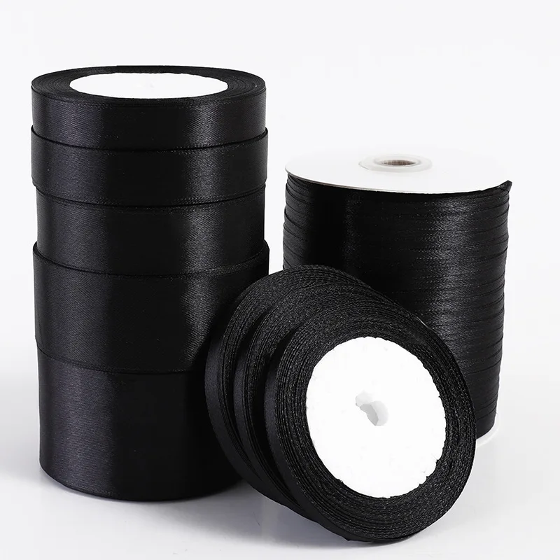 1pc 22 Meters/Roll (6mm-50mm) Black Polyester Satin Ribbon Bow Craft Decor Wedding Christmas Party Handwork DIY Decoration