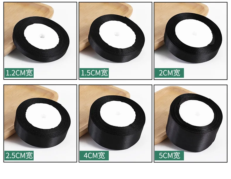 1pc 22 Meters/Roll (6mm-50mm) Black Polyester Satin Ribbon Bow Craft Decor Wedding Christmas Party Handwork DIY Decoration