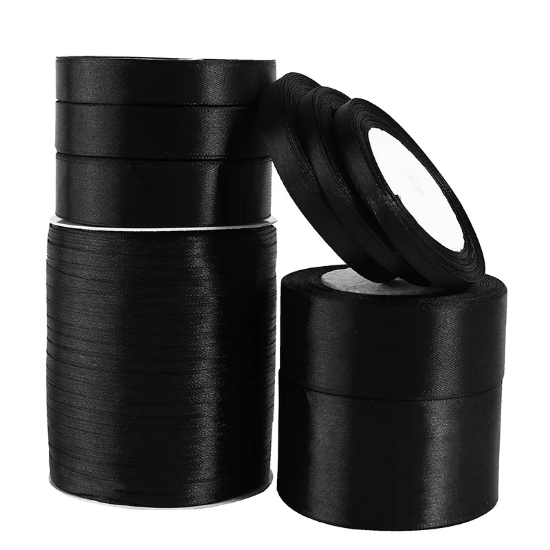 1pc 22 Meters/Roll (6mm-50mm) Black Polyester Satin Ribbon Bow Craft Decor Wedding Christmas Party Handwork DIY Decoration