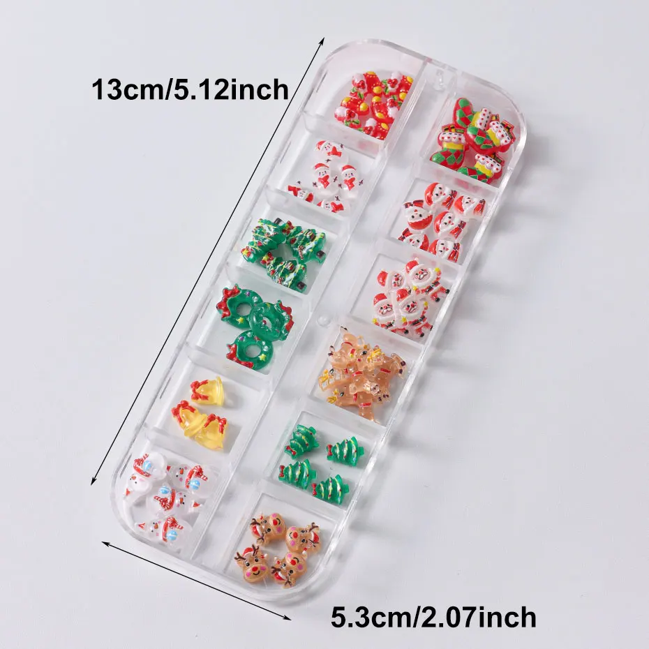 12grids Cartoon Mixed Resin Santa Claus Nails Decor Kawaii Christmas Snowman Elk Nail Charms Parts 3D Festival DIY Nail Supplies