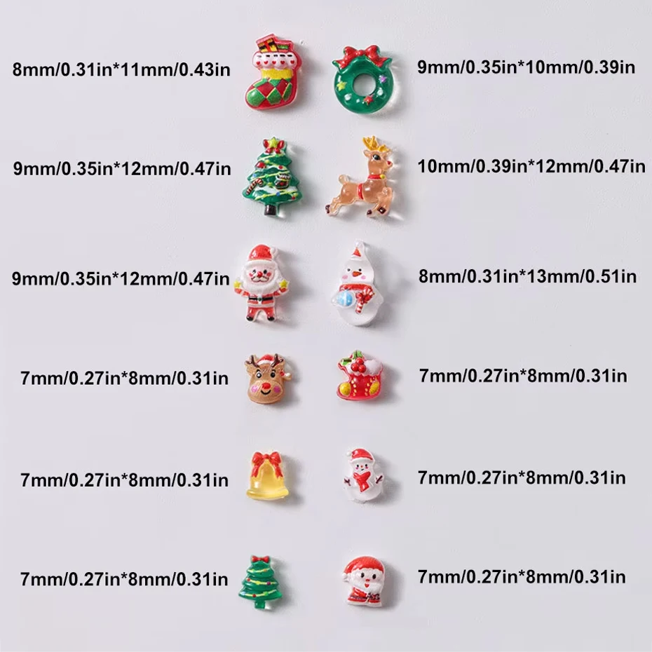 12grids Cartoon Mixed Resin Santa Claus Nails Decor Kawaii Christmas Snowman Elk Nail Charms Parts 3D Festival DIY Nail Supplies