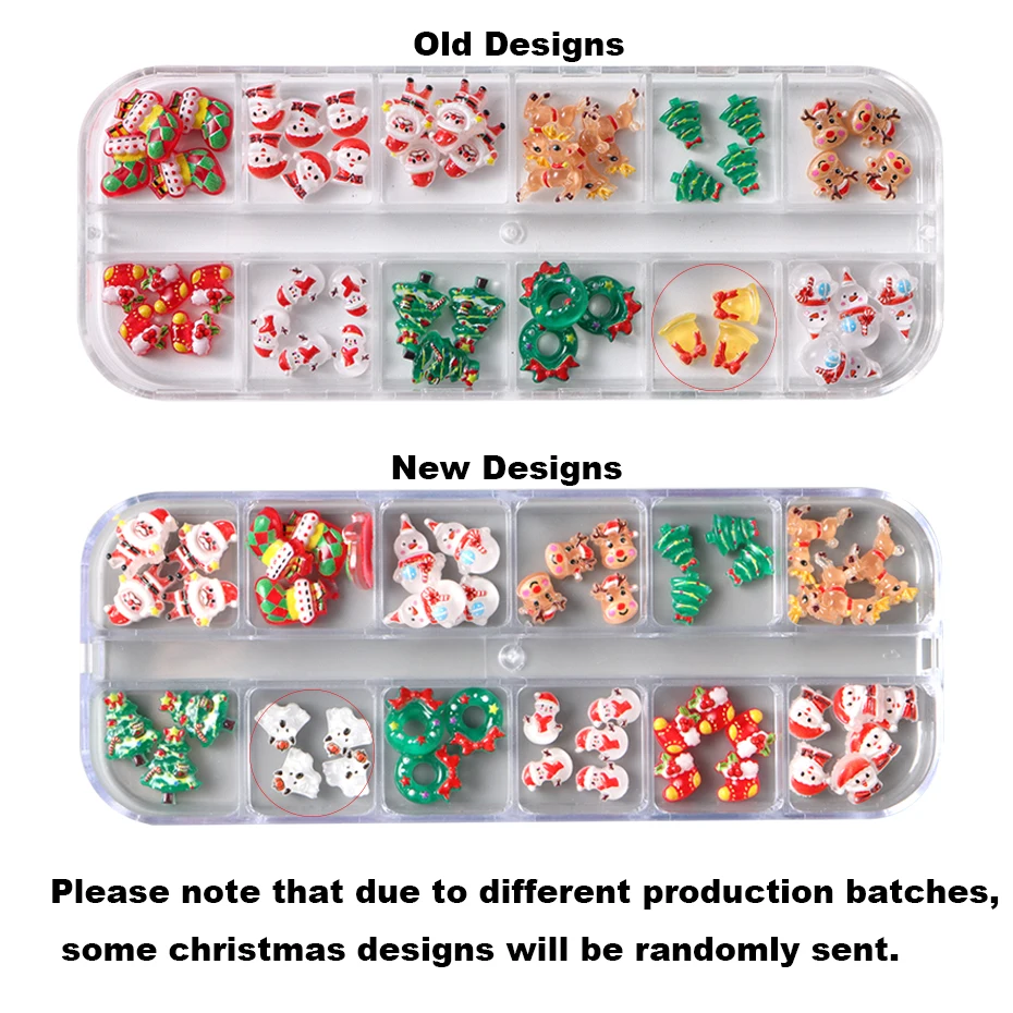 12grids Cartoon Mixed Resin Santa Claus Nails Decor Kawaii Christmas Snowman Elk Nail Charms Parts 3D Festival DIY Nail Supplies