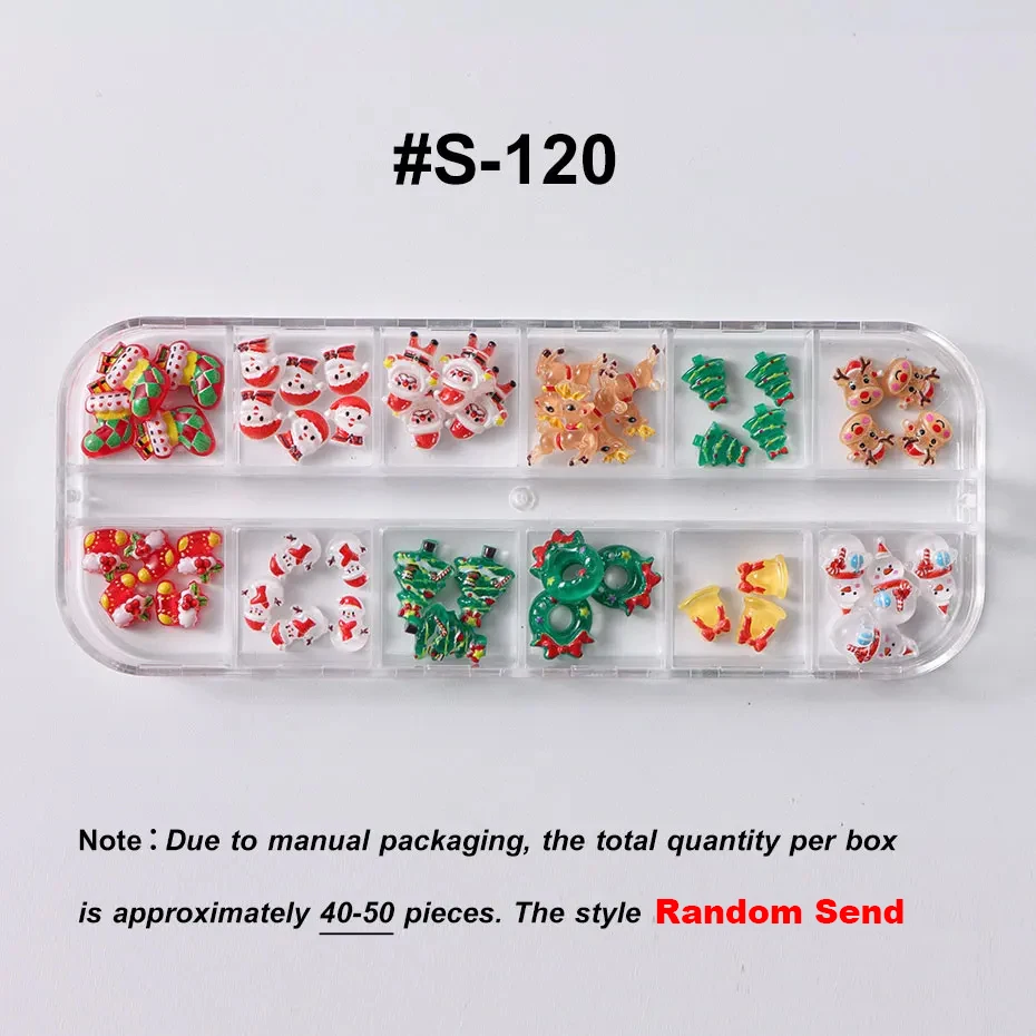 12grids Cartoon Mixed Resin Santa Claus Nails Decor Kawaii Christmas Snowman Elk Nail Charms Parts 3D Festival DIY Nail Supplies