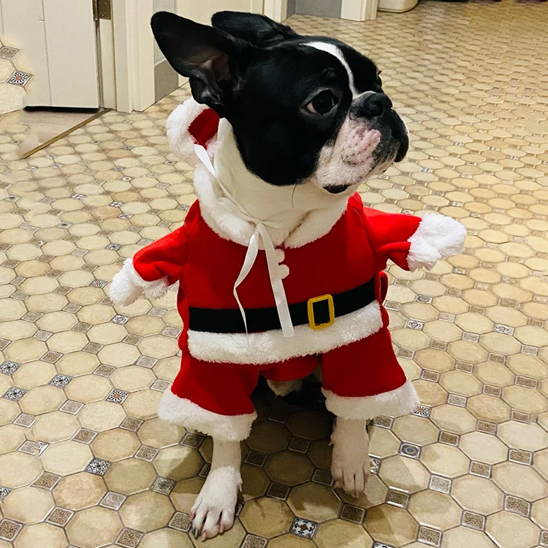 Cute Dog Santa Claus Outfit Christmas Costume for Small Dogs Cats Yorkie Cosplay Clothes Dress Up Jumpsuit Party Gifts Supplies
