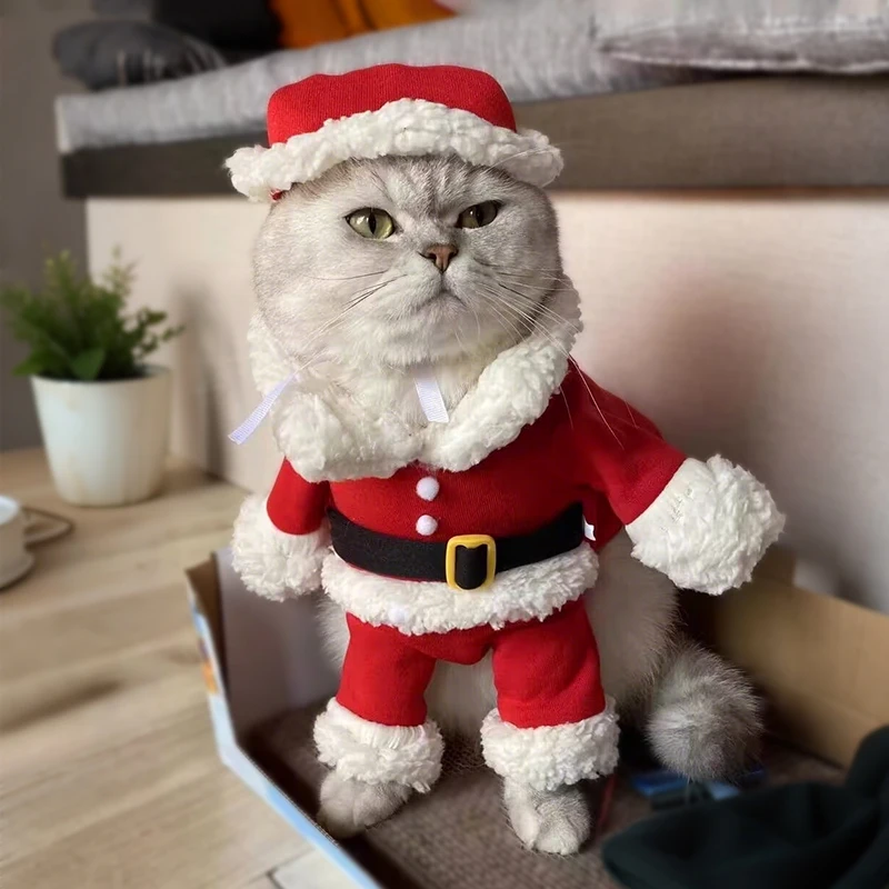 Cute Dog Santa Claus Outfit Christmas Costume for Small Dogs Cats Yorkie Cosplay Clothes Dress Up Jumpsuit Party Gifts Supplies